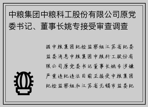 中粮集团中粮科工股份有限公司原党委书记、董事长姚专接受审查调查