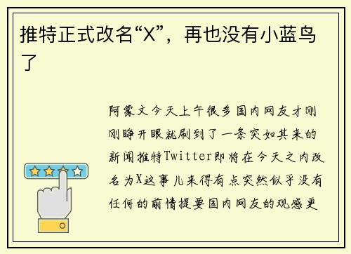 推特正式改名“X”，再也没有小蓝鸟了