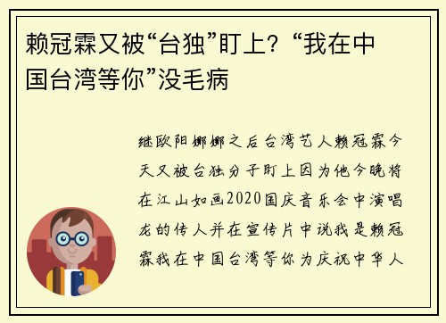 赖冠霖又被“台独”盯上？“我在中国台湾等你”没毛病