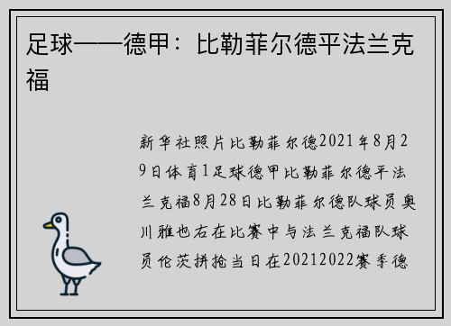 足球——德甲：比勒菲尔德平法兰克福