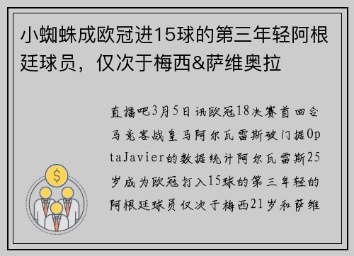 小蜘蛛成欧冠进15球的第三年轻阿根廷球员，仅次于梅西&萨维奥拉